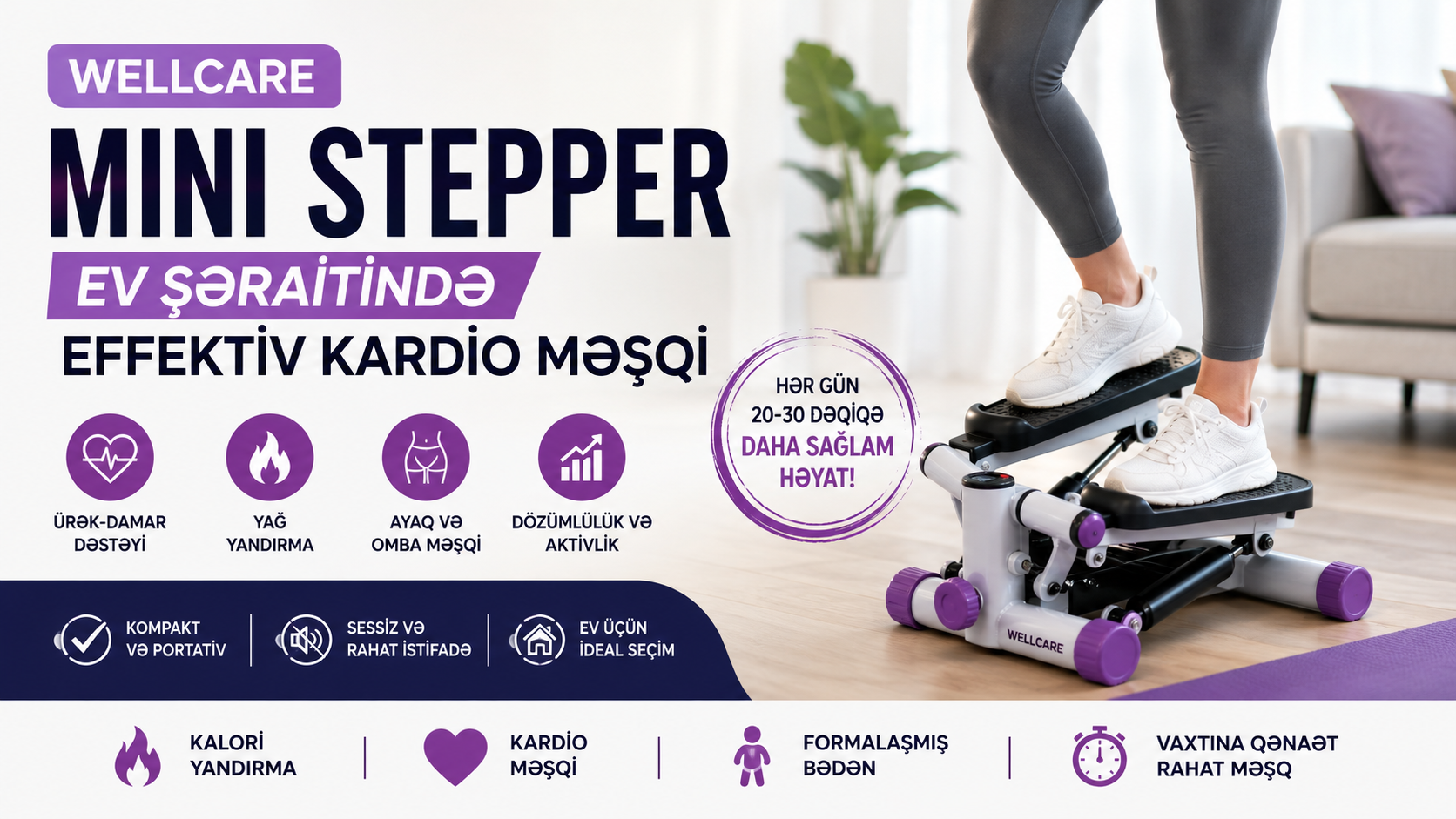 Wellcare Mini Stepper – Ev Şəraitində Effektiv Kardio Məşqi